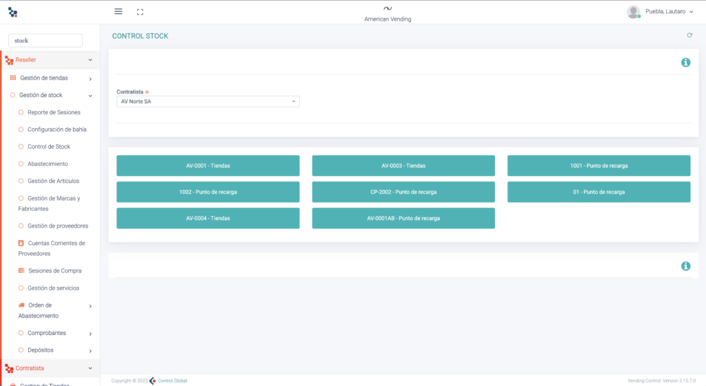 control de stock plataforma de vending